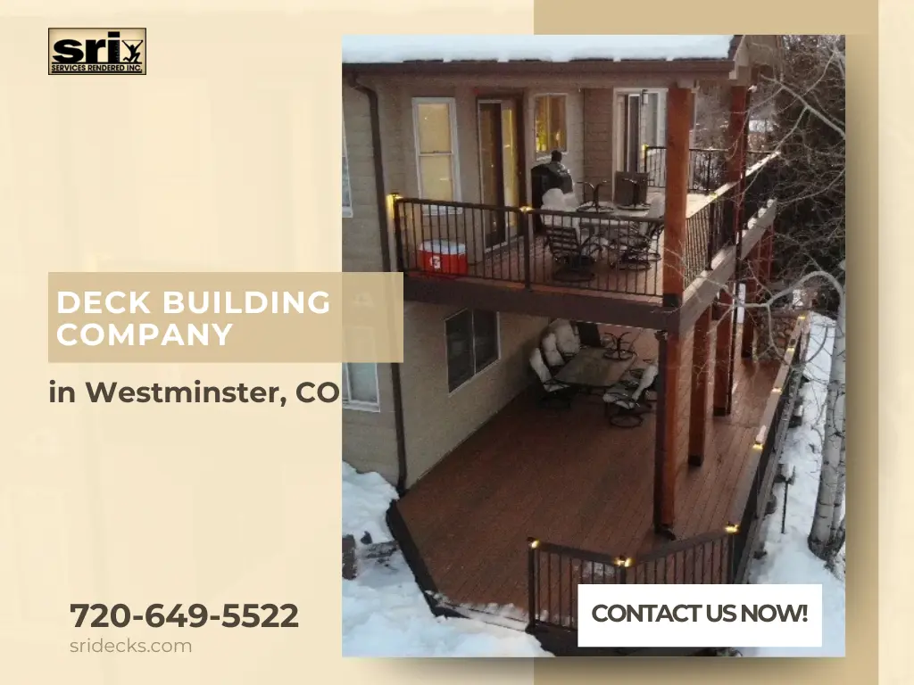 Custom two-story deck with seating by a professional deck building company