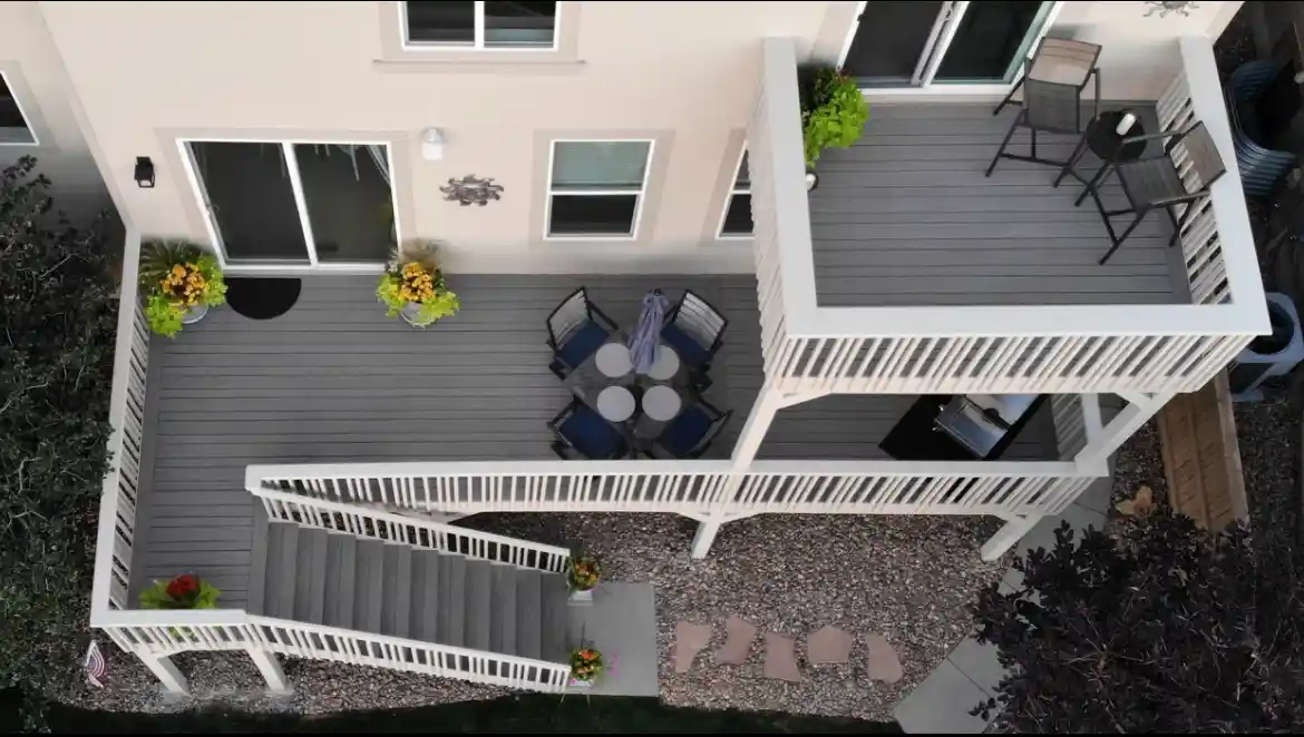 Professionally designed deck connecting multiple outdoor levels